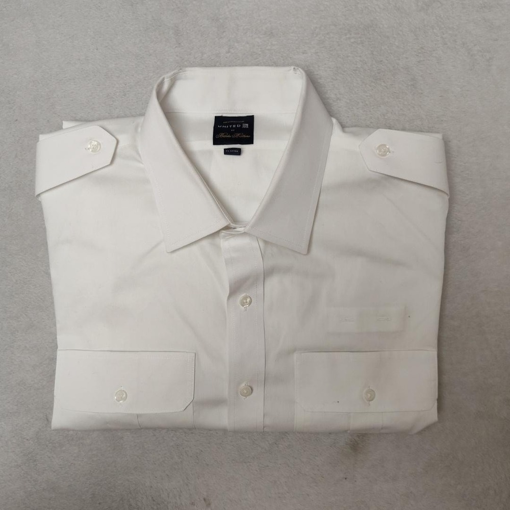 Brooks Brothers Shirt Mens 17 White United Flight Short Sleeve Point Pilot